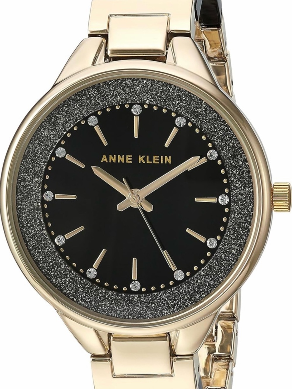 Anne Klein Gold Tone Black Dial Crystal Accent Bracelet Watch